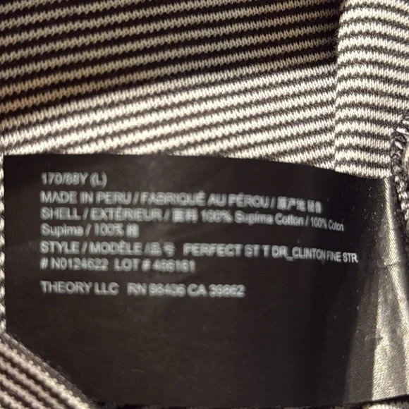 THEORY Striped Cotton Jersey T Shirt Charcoal dress size Large - Picture 11 of 13